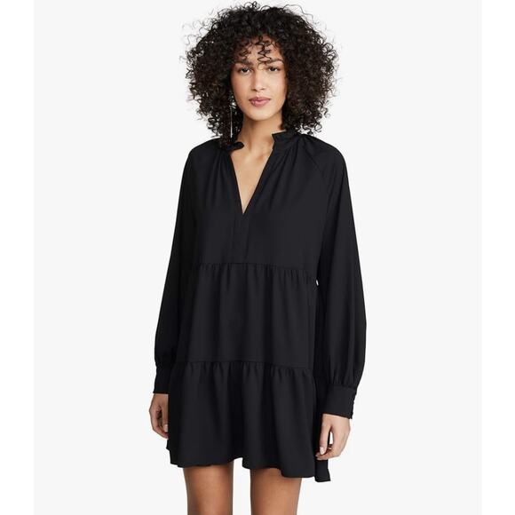 AMANDA UPRICHARD Saffron Mini Dress Size L Black Long Sleeve Lightweight NWT